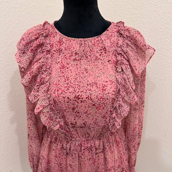 Rachel Parcell Pink Chiffon Ruffle Long Sleeve Sheer Dress Women's XS - Picture 4 of 9